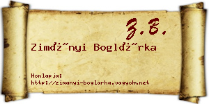 Zimányi Boglárka névjegykártya
